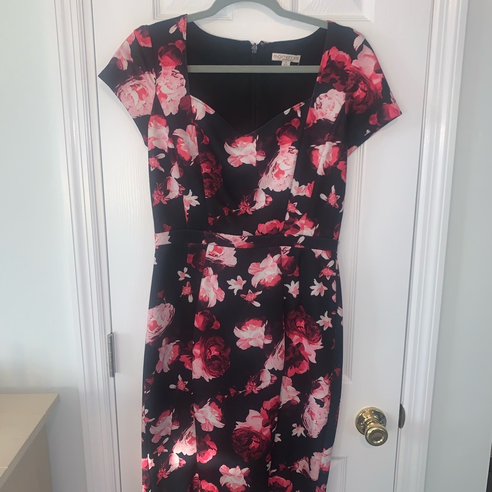 Eva Mendes black floral midi dress